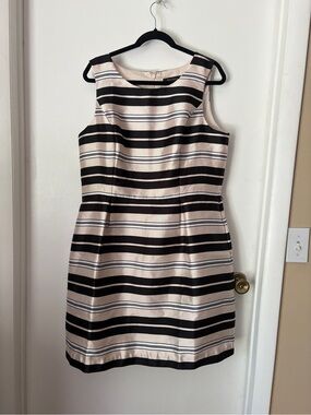 White House Black Market Black and Cream Striped Sleeveless Sheath Dress